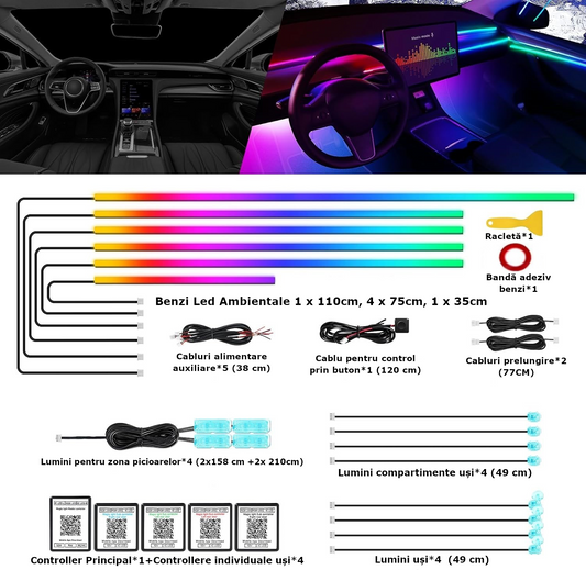 Kit Lumini Ambientale 18 In 1 RGB Dinamice, Control Bluetooth